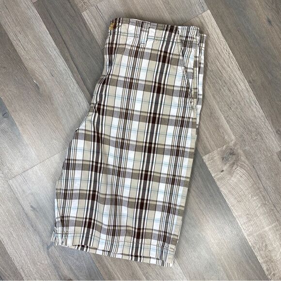 Foot Locker Plaid Bermuda Chino Shorts Cream Brown 36 - Picture 3 of 7